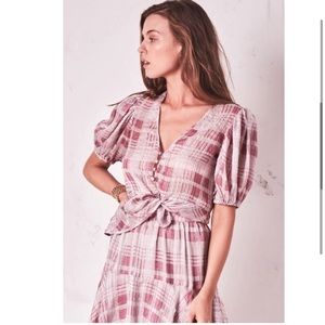Love Shack Fancy Jordan Plaid Silk Blouse Sz S/M